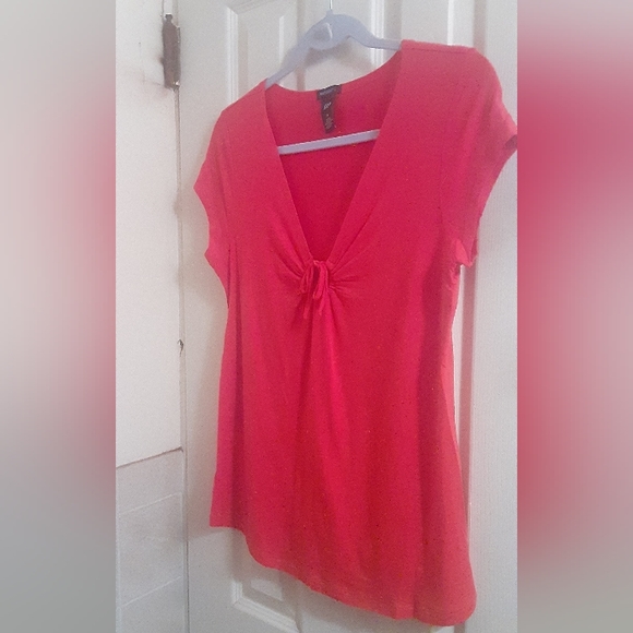 GAP Maternity Cap Sleeve V-Neck Top Front Keyhole Tie Accent Medium Rust Orange - Picture 5 of 7